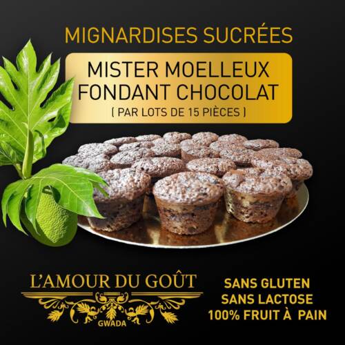 Mignardises sucrées Mister Moelleux Fondant Chocolat par lot de 15 pièces, sans gluten, sans lactose, fruit à pain - L'Amour du Goût Gwada