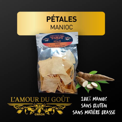 Sachet de pétales de manioc 100 % manioc, sans gluten et vegan, de la marque L’Amour du Goût.